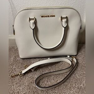 Michael Kors Cream Saffiano Dome Satchel with Gold Hardware